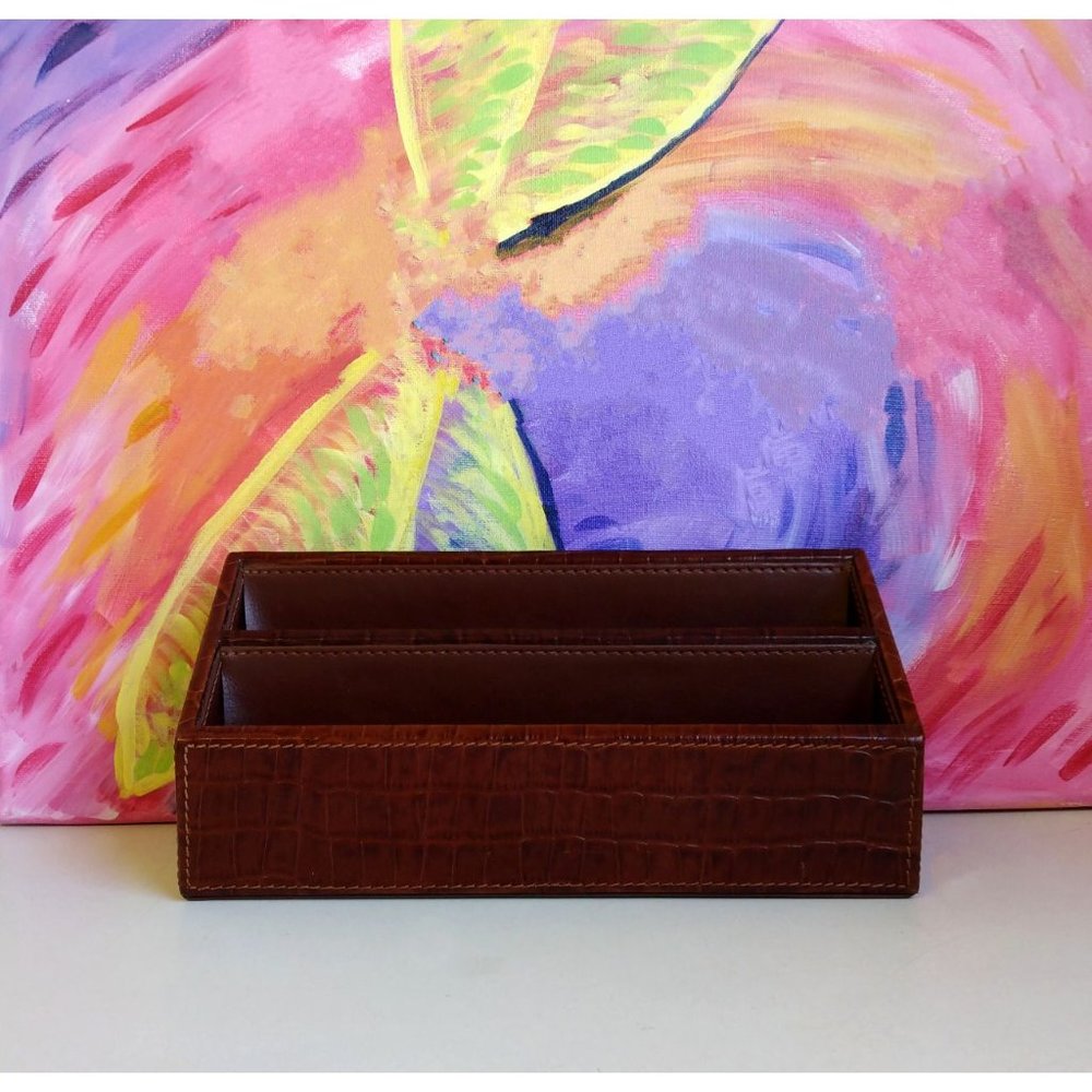 Red Croc Embossed Leather Stationary Desk Organizer, Luxury Gift
